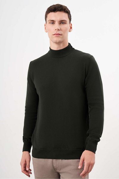 Morven Men's Khaki Basic Half Turtleneck Dynamic Fit Relaxed Cut Knitwear