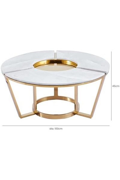 Vanity Living Golden Round Coffee Table with Marble Top by Vanity Living