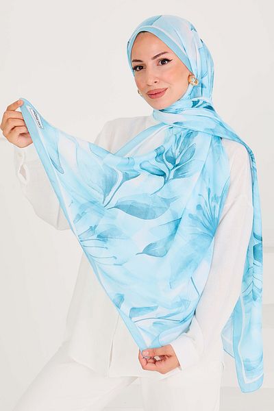 TOFİSA Patterned Bamboo Square Shawl Water Blue - 27525