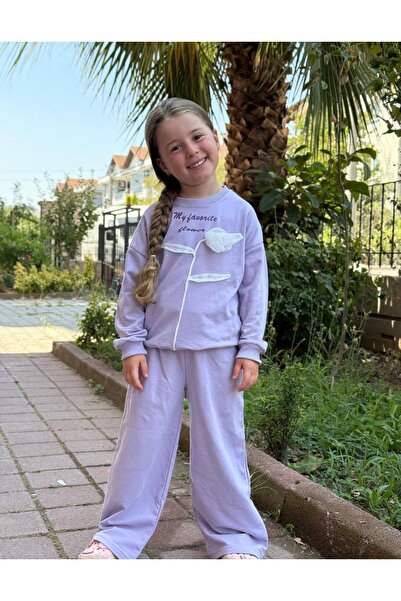 GÖKJOY BUTİK Premium Quality Embroidery and Rose Detail Girl's Tracksuit Set