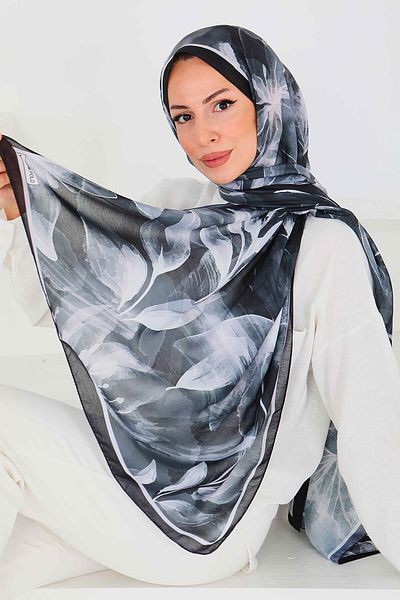 TOFİSA Patterned Bamboo Square Shawl Black - 27525