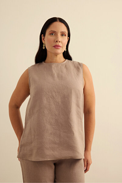 Aker Crew Neck Sleeveless Linen Blouse