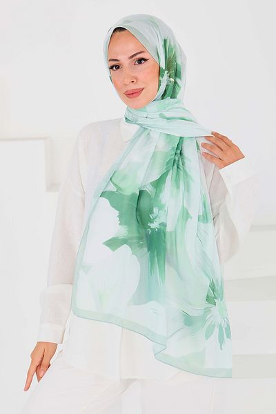 TOFİSA Patterned Bamboo Square Shawl Mint - 27524