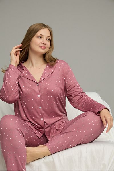 Siyah İnci Rose Dry Plus Size Oversize Shirt Collar Button Milan Knitted Pajamas Suit25224339
