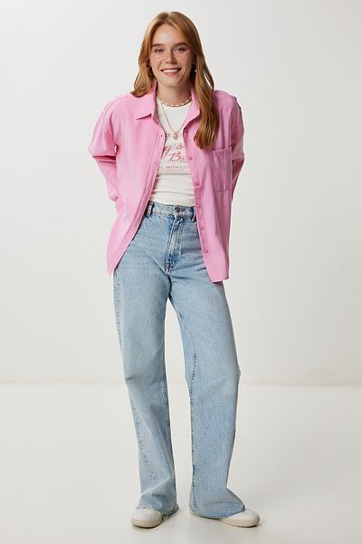 Lovelyİstanbul Oversize Modal Shirt with Pockets Lyy0109 Pink
