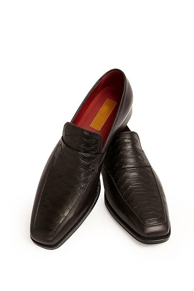 Deriderim Men's Genuine Leather Black Crocodile Shoes