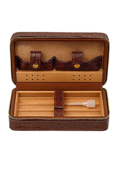 Falconetti Yılan Desen Kahverengi Deri Seyahat Humidoru kb93khv