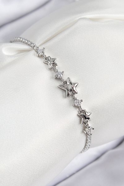 SeyCey.co Brass Zircon Stone Star Model Silver Color Women's Bracelet