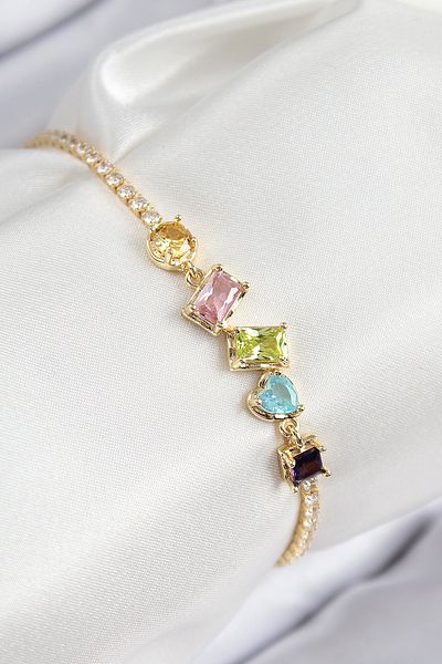 SeyCey.co Brass Colored Zircon Stone Geometric Model Gold Color Women's Bracelet