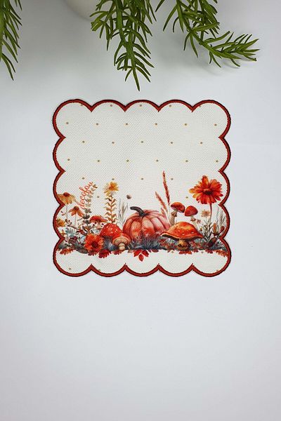 decofav Watercolor Autumn Pumpkin Themed Embroidery Edge Fabric Cocktail Napkin 1 Piece