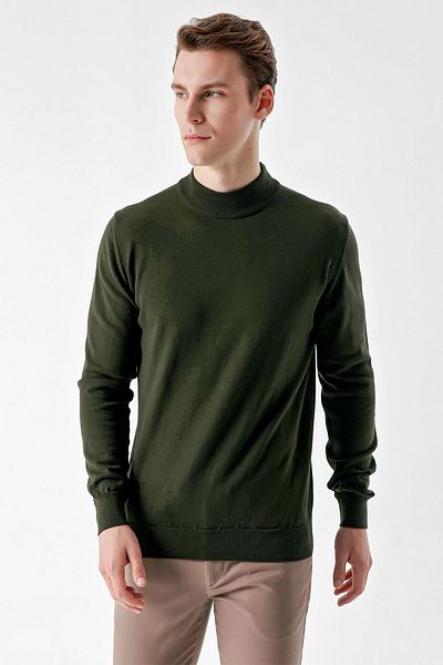 Morven Men's Khaki Basic Half Turtleneck Dynamic Fit Relaxed Cut Knitwear