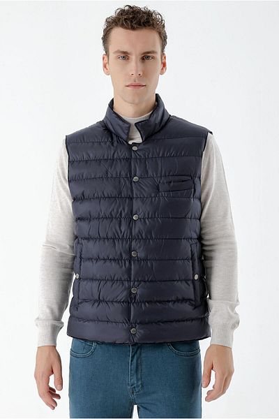 Morven Men's Navy Blue Polyester Quilted Vest with Snap Fasteners