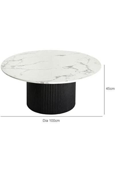 Vanity Living - Round Coffee Table, Marble Look, 100 cm Diameter, Travertine Stone Style, Curved Edg