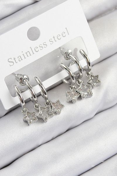 SeyCey.co Brass Zircon Stone Dangle Star Model Silver Color Women's Earrings
