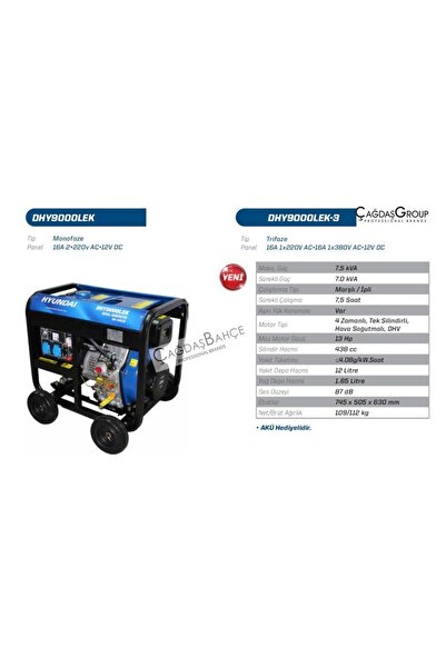 Hyundai DHY9000LEK MONOFAZE 7 KWA MARŞLI DİZEL JENERATÖR