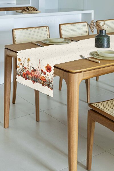 decofav Runner tăiat cu laser cu tematică dovleac de toamnă acuarelă 138x45cm