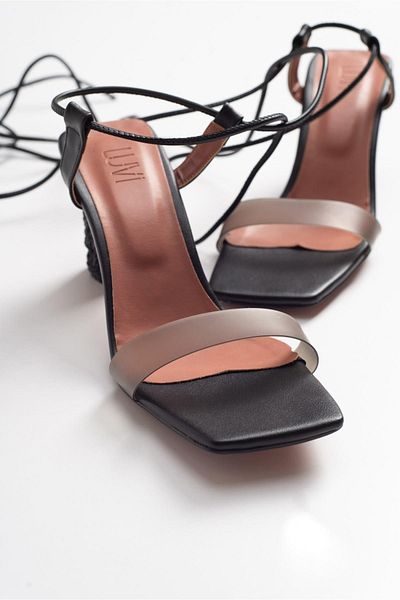 LuviShoes Tanya Black Skin Transparent Strap Lace-Up Women's Heeled Sandals
