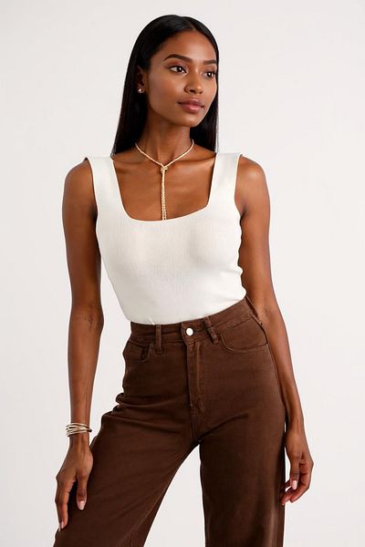 sole stories Women's square neck thick strap knitwear blouse