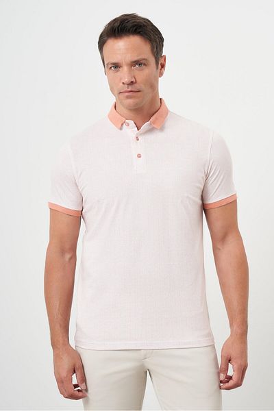 Morven Men's Pink Trend Compact Rotation Print Pique Polo Neck T-Shirt