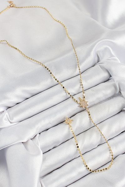 SeyCey.co Brass Zircon Stone Crushed Chain Pole Star Model Gold Color Y Necklace