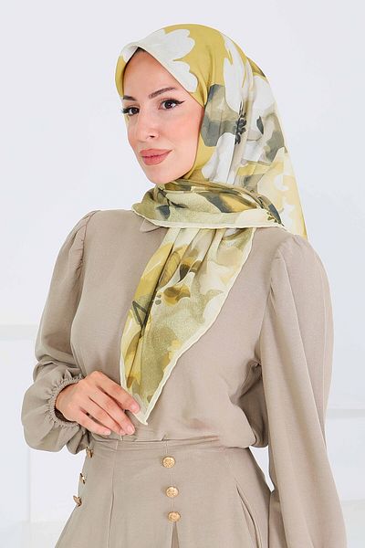 TOFİSA Patterned Bamboo Shawl Oil Green - 27522