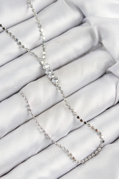 Nehir Brass Zircon Stone Crushed Chain Model Silver Color Y Necklace Valentine's Day Mother's Day Teachers Women g