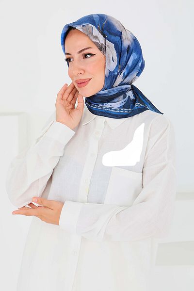 TOFİSA Patterned Bamboo Shawl Navy Blue - 27521