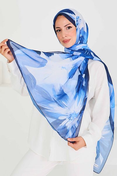 TOFİSA Patterned Bamboo Square Shawl Navy Blue - 27524