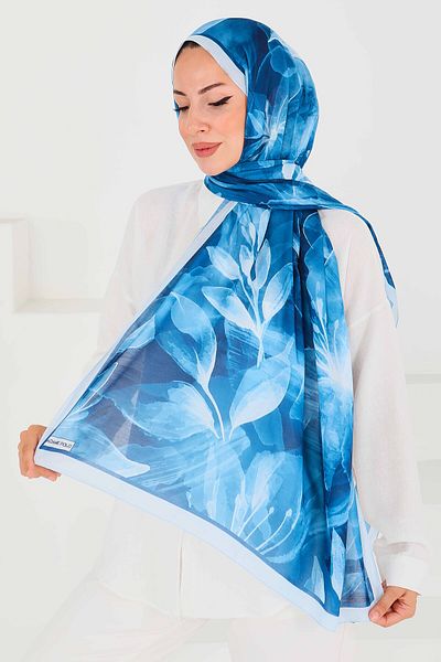 TOFİSA Patterned Bamboo Square Shawl Blue - 27525