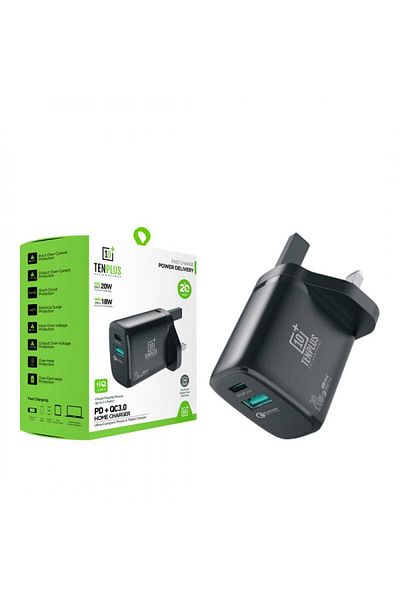 TENPLUS - 20W Type-C and USB Wall Plug - Black