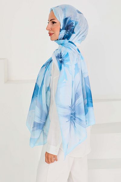 TOFİSA Patterned Bamboo Square Shawl Baby Blue - 27524