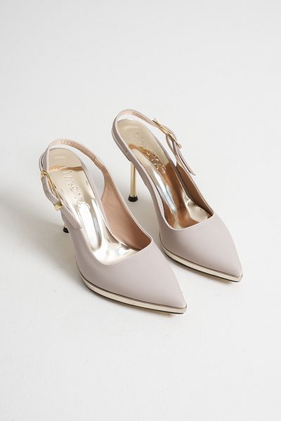 Nexs Women's Silk Satin Platform Heels Open Back Galvanized Gold Heel Beige Shoes