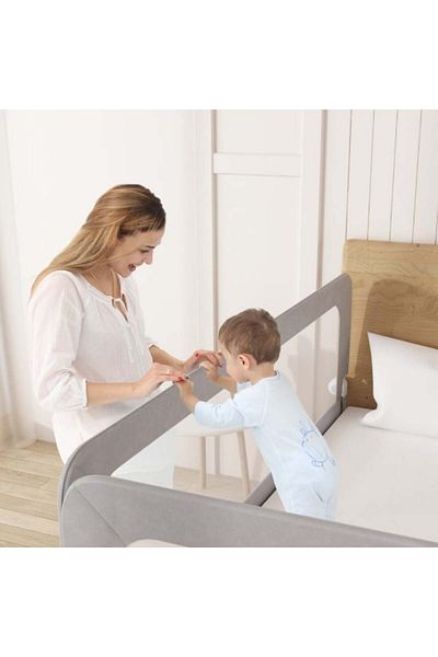 Empria Bariera protectie pat copii, rabatabila, H 70 - 83 cm, 150 cm, Gri, bariera pat bebe