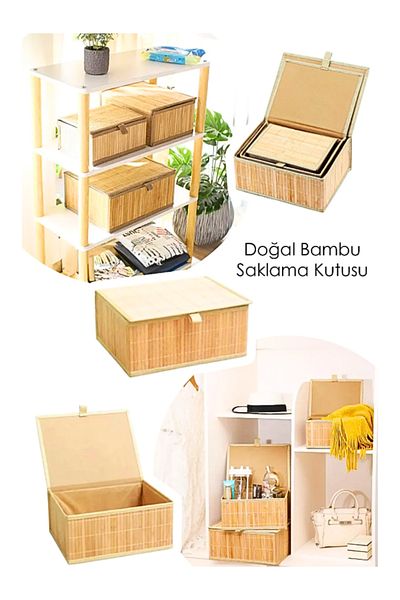 Bonjour Gift & Hobby 3-Piece Decorative Bamboo Storage Box with Lid - Multi-Purpose Organizer - Natural Bamboo Basket Set