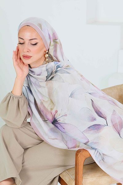 TOFİSA Patterned Bamboo Square Shawl Salmon - 27525