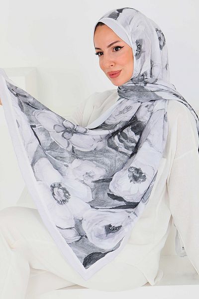 TOFİSA Patterned Bamboo Square Shawl Gray - 27523
