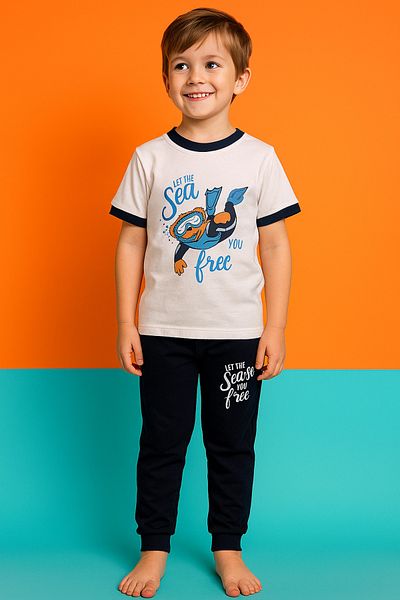 Katia&Bony Boy's Floating Teddy Bear Patterned Short Sleeve Pajama Set