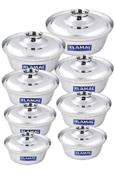 ELAMAL Aluminum Pots Set Conical Consisting of 8 Pots Egyptian Industry