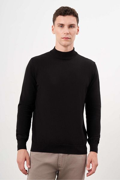 Morven Men's Black Basic Half Turtleneck Dynamic Fit Comfortable Cut Knitwear