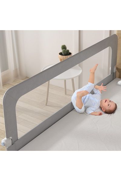 Empria Bariera protectie pat copii, rabatabila, H 70 - 83 cm, 150 cm, Gri, bariera pat bebe
