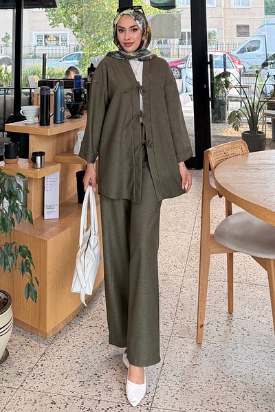 Tesettür Diyarı Vanilla Tie-Up Kimono Set