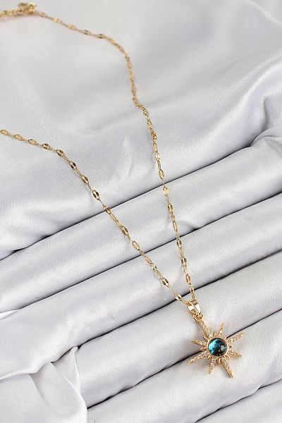 SeyCey.co 316L Steel Zircon Stone Pole Star Model Gold Color Women's Necklace