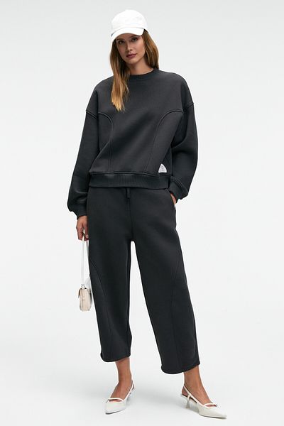 GRIMELANGE Yuvessa Women's Oversize Drawstring Double Pocket Balloon Anthracite Sweatpants