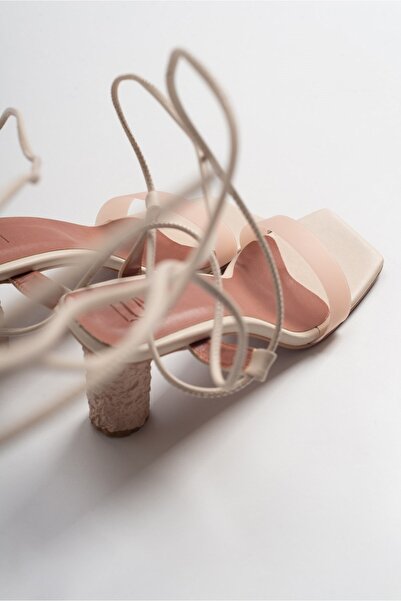 LuviShoes Tanya Skin Transparent Strappy Lace-Up Women's Heeled Sandals