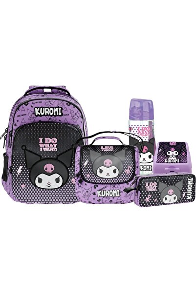 kuromi حقيبة أصلية مرخصة + صندوق غداء + حامل قلم + زجاجة مياه + مجموعة صندوق ...