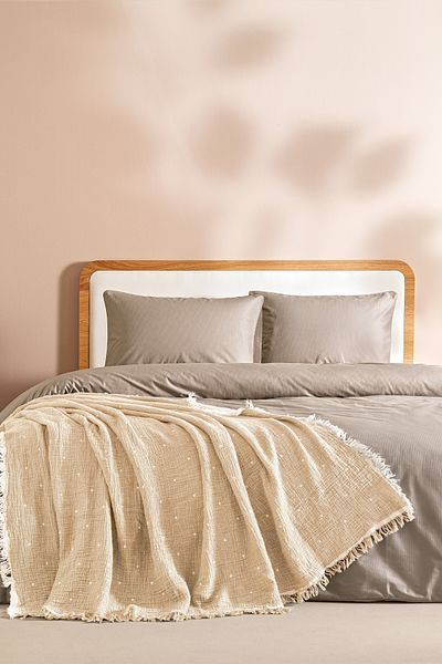Penelope 100% Cotton Muslin Bedspread 220X240 cm Beige - Glen Series