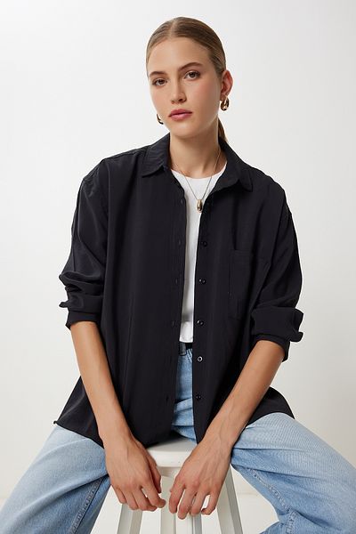 Lovelyİstanbul Oversize Modal Shirt with Pockets Lyy0109 Black