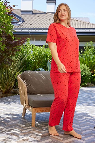 pijamacity KADIN BATTAL BEDEN BİSİKLET YAKA KISA KOLLU PİJAMA TAKIMI