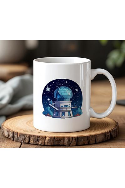 BB TRADE White Ceramic Printed Mug with Space Design 330ml