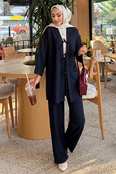 Tesettür Diyarı Vanilla Tie-Up Kimono Set